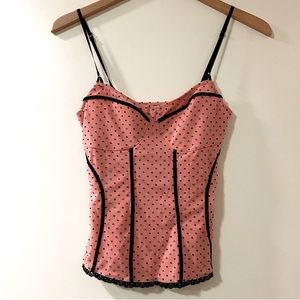 90s Vintage light orange black polka dot bustier / corset tank top